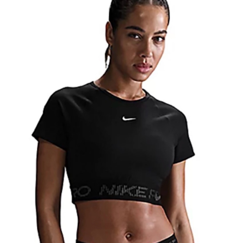 Nike Pro Black Dry Fit Crop Cropped Top Athletic Shirt Medium M